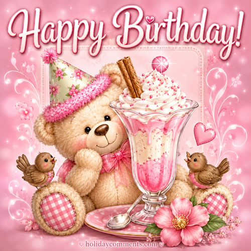 Bear With Milkshake Birthday image to share