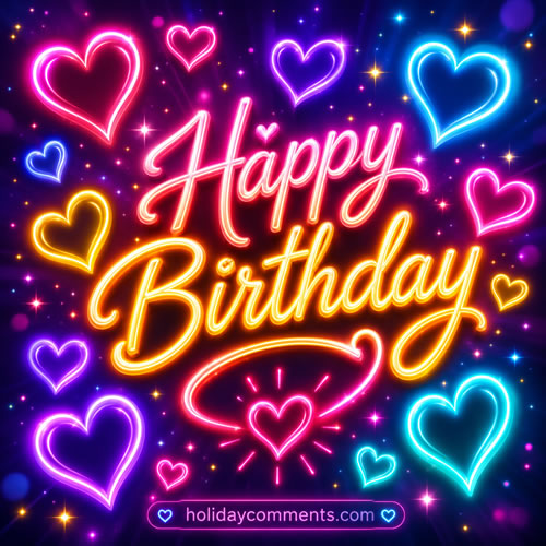 Neon Hearts Birthday Birthday image to share