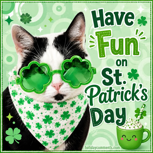 Green Glasses Cat Fun St Patricks Day image to share